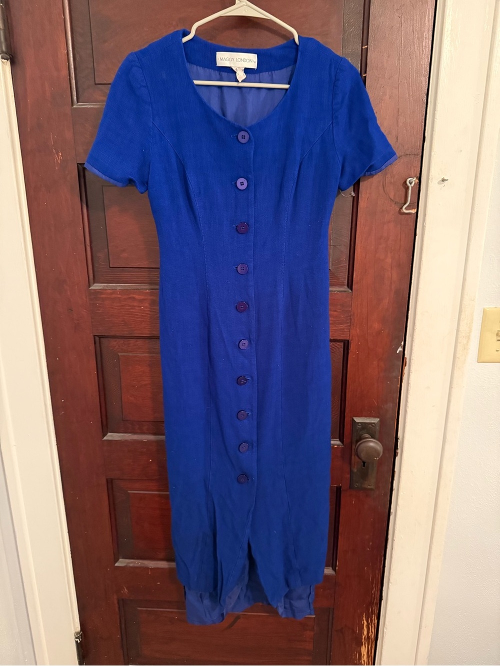 Maggy London Cobalt Blue Button-Front Vintage‎ Linen blend Midi Dress